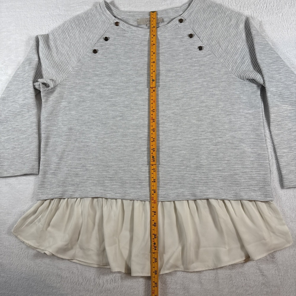 Loft 3/4‎ Sleeve Gold Embellished Grey Medium Weight Blouse Bottom Top Large - Picture 5 of 8
